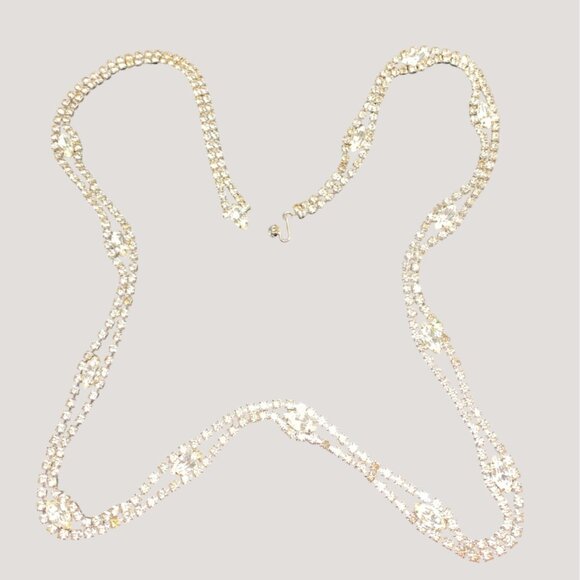 Belt White Rhinestones Double Strand Necklace 1950s Vintage Art Deco Rhinestone - Picture 7 of 12